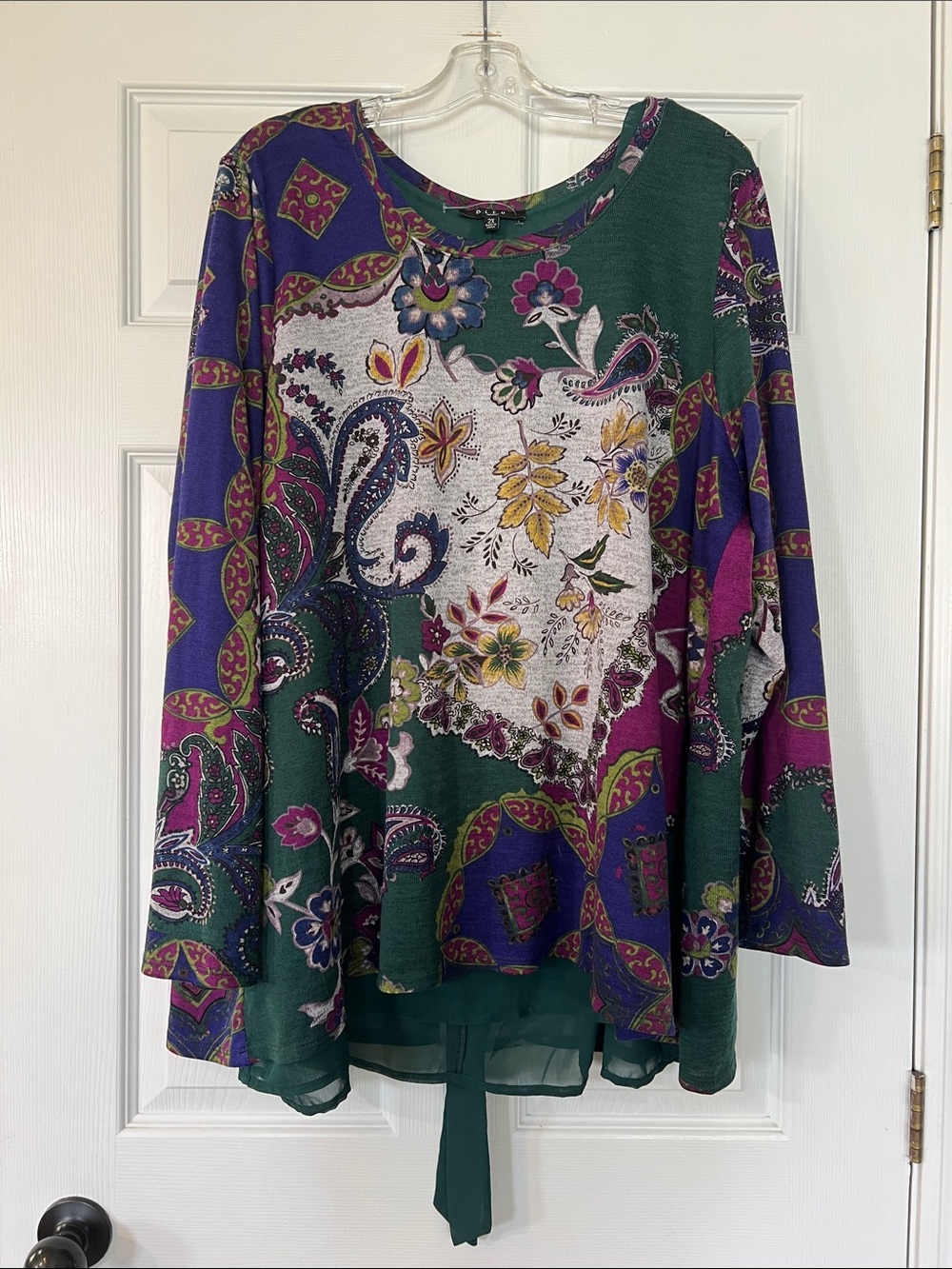 B.L.E.U. Green & Purple Paisley Floral Long-Sleeve Tunic